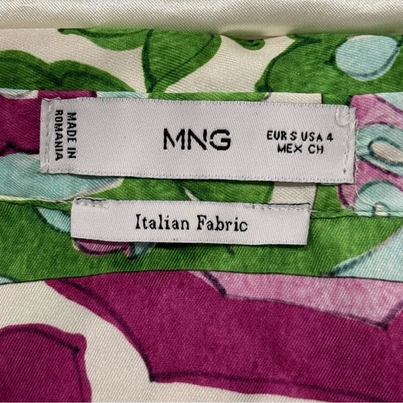 Mango Wrapped Satin Mini Dress Floral Long Sleeve Collared Green Purple Small - Picture 8 of 10